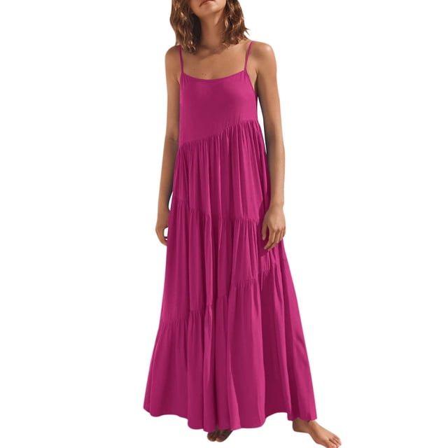XZNGL Robe d'Été Décontractée Ample pour Femmes à Bretelles, Longue Maxi de Plage, Robes d'Été pour Femmes