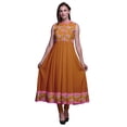 thumbnail image 1 of Bimba Robe Anarkali Orange à Fleurs, Col Mandarin, Sans Manches, Kurtis pour Femmes, Robe Maxi à Imprimé, XX-Grand, 1 of 6