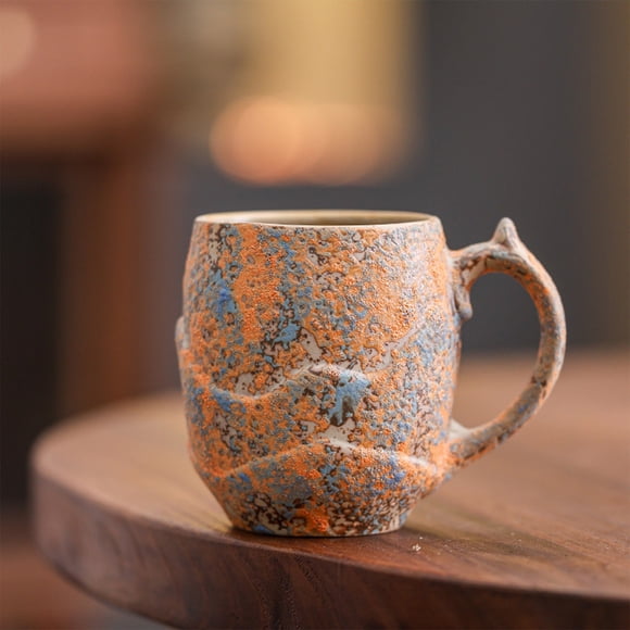 FHBVT Ceramic Coffee Mug 270ml Rough Ceramic Lattes Tea Milk Breakfast Mug Durable Comfortable Handle Colorful Design Kitchenware Perfect for Personal Use Thoughtful Gift for Friends Family