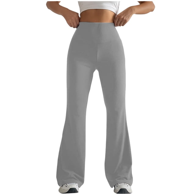 LOVZFMLL Women's Pants, Solid Color Tight Fitting Hip Shaping Flared Yoga Pants Gray, M