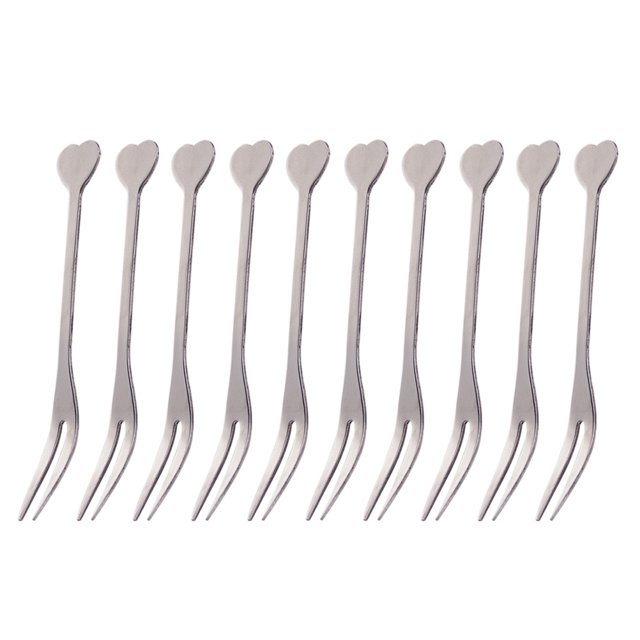 Fourchettes à Fruits en Acier Inoxydable Réutilisables en Forme de Cœur pour Manger des Fruits Lors de Fêtes et à la Maison 10 Pcs