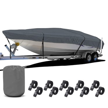 NEH Boat Cover, Thick Heavy Duty Fabric, Fade-Proof, Waterproof, 17'-19', Trailerable, Fits Tri-Hull Fishing Ski Pro-Style Bass Runabout (Gray)