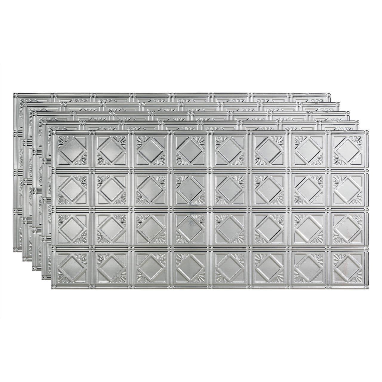 Fasade Traditional 4 Vinyl 2ft x 4ft Glue Up Ceiling Panel Brushed Aluminum 5 Pack