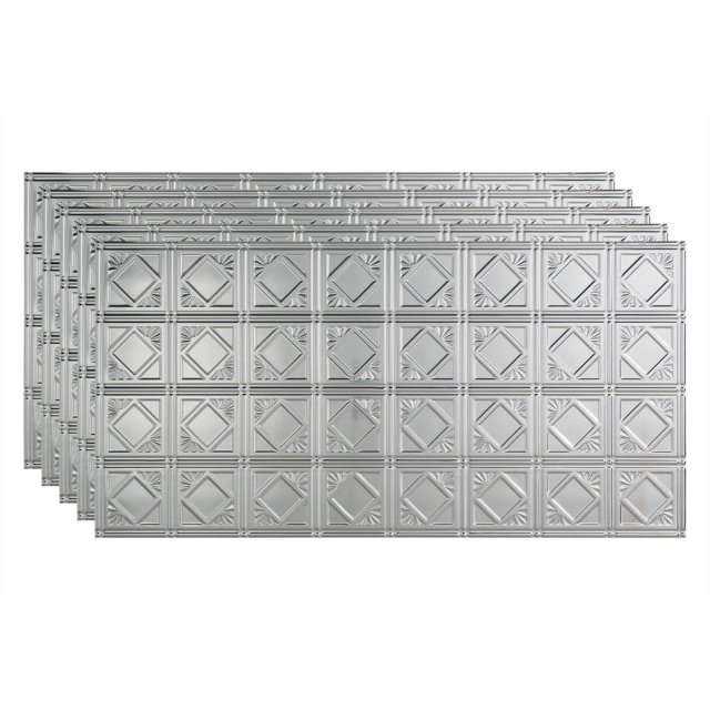 Fasade Traditional 4 Vinyl 2ft x 4ft Glue Up Ceiling Panel Brushed Aluminum 5 Pack