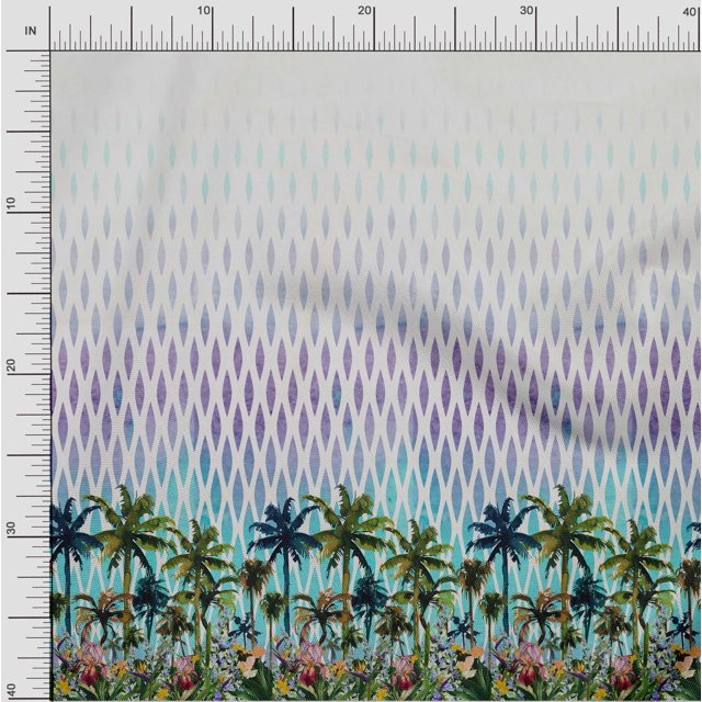 oneOone Cotton Cambric Fabric Geometric|Tree & Floral Panel Printed Fabric 1 Yard 56 Inch Wide
