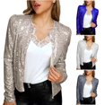 thumbnail image 1 of QIPOPIQ Veste à Paillettes pour Femmes avec Poches Décontractée à Manches Longues Fermeture Éclair devant Bomber de Fête Blazer P-2TG Liquidation, 1 of 8
