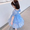 thumbnail image 2 of Filles d'Été de Couleur Pure Cou Carré Manches Bouffantes Robe de Princesse Coréenne Douce, 2 of 8