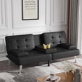 thumbnail image 2 of Homall Futon Sofa Bed Faux Leather Couch Modern Convertible Folding Recliner with 2 Cup Holders,Black, 2 of 7