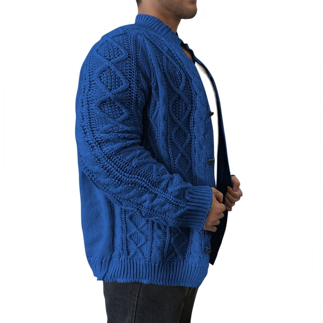 Weiqiqre Sweaters for Men Cable Knitted Warm Sweater Cardigan Thermal Button Down Closure Fall Winter Cardigan Stand-up Jacket