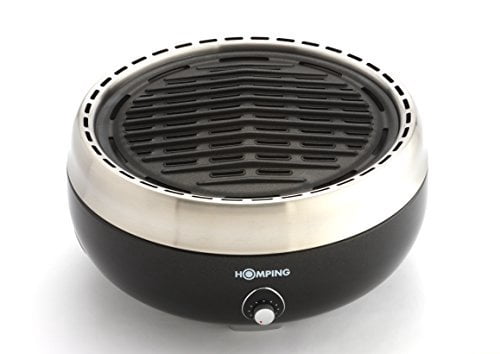 Homping Grill - Ultimate Portable Charcoal BBQ Grill. Produces Less Smoke. Combined with its Electric Fan for air/Heat Control. Tailgating Grill, Black, W 14 x H 7