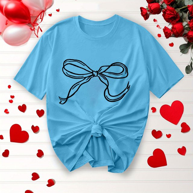 Offre à Durée Limitée Iumwxz T-Shirts Basiques Décontractés Plissés et Amples pour Femmes Blouses pour Femmes T-Shirts Graphiques à Nœud Col Rond Manches Courtes Hauts Blouse pour Dames Doux et Confortables pour Faire des Courses