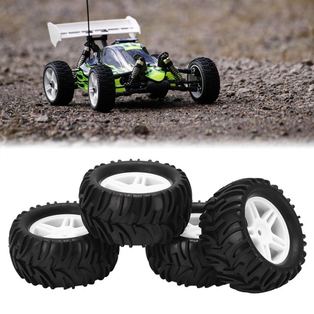 RC Tires and Wheel Rims Set, 82MM Durable Strong Grip High Performance RC Rubber Tires for 1/14 RC Off Road Car Black,White,Green