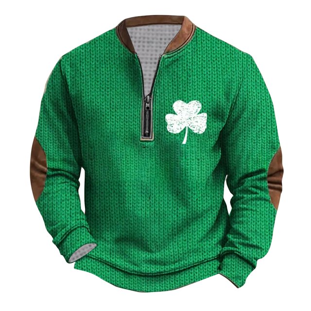 Penkiiy Haut Imprimé pour la Saint-Patrick pour Hommes Demi-Fermeture à Glissière Manches Longues Col Rond Chemise 5TG Multicolore