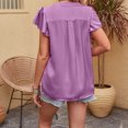 thumbnail image 4 of Women's V Neck Blouse Short Ruffle Sleeve Ladies Work Shirts Solid Color Casual Comfy Summer Tops Office Blouses Tunics, 4 of 5