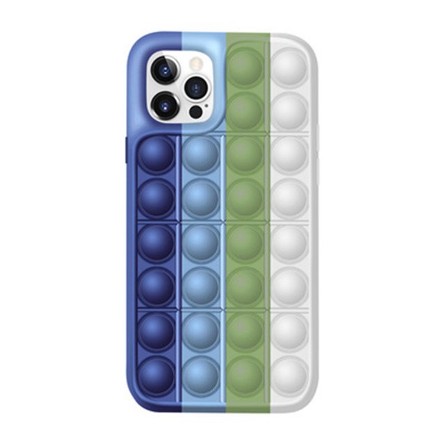 Fidget Toys Phone Case,Push Poping Bubble Silicone Protecive Phone Case for iPhone7/8/7Plus /8Plus/ X/XS/ XR/XS MAX/11/11Pro/11ProMAX/12/12Pro/ 12ProMAX(Drak Blue-White)