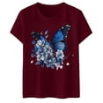 thumbnail image 4 of Hauts pour Femmes, T-Shirt de Sport Décontracté à Manches Courtes et Col Rond Imprimé, Vin m, 4 of 4