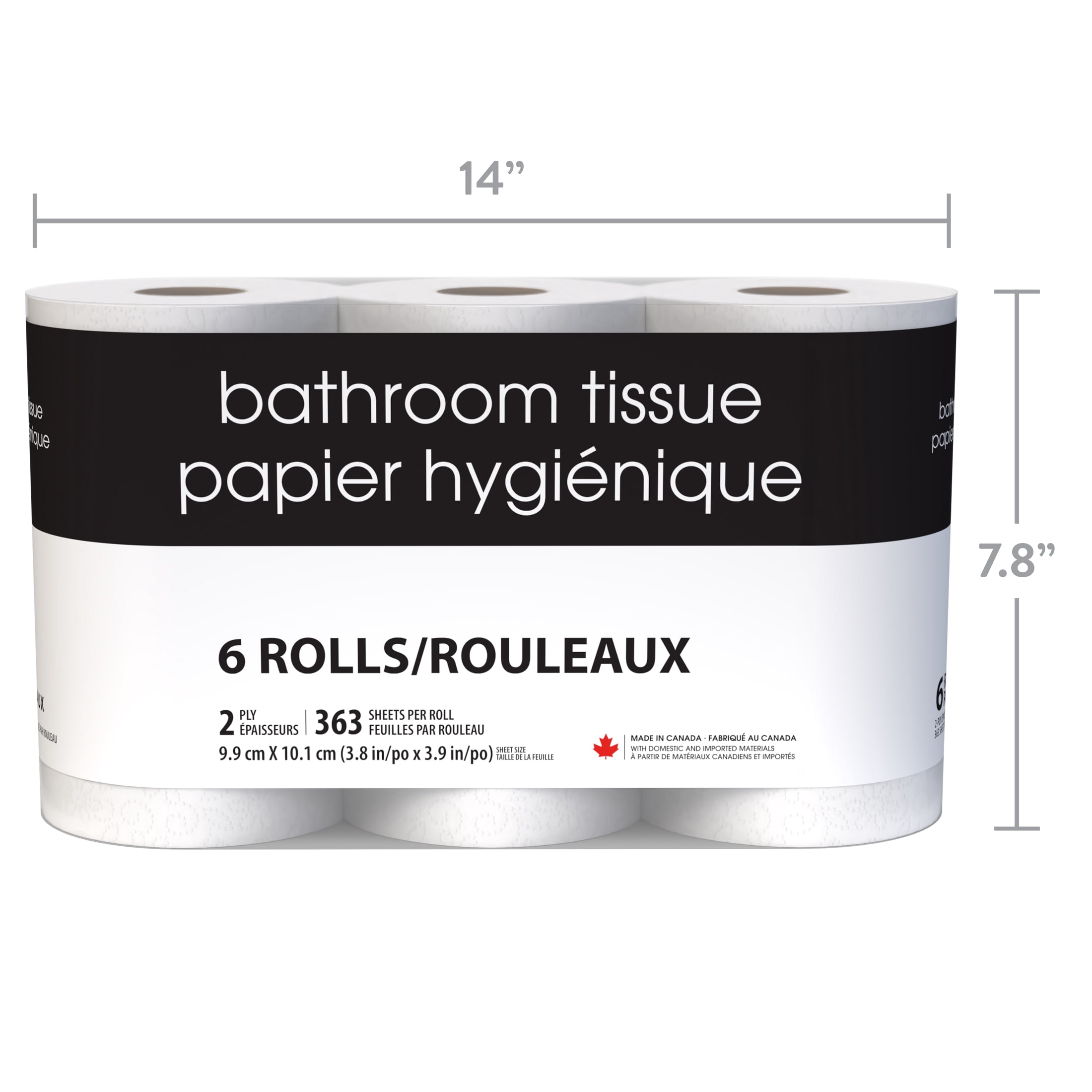 Papier hygiénique noir & blanc, 6 rouleaux triples, 363 feuilles