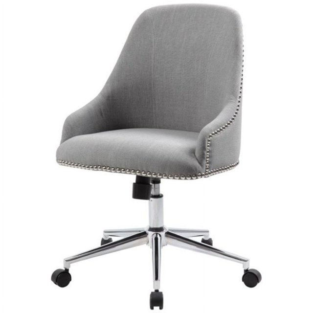 Pemberly Row Chaise de Bureau Pivotante en Tissu de Lin en Gris/argent