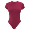 thumbnail image 4 of LUXUR Combinaison Femme Manches Courtes T-Shirt Body Col Rond Hauts Justaucorps Décontractés Couleur Unie Rouge Vin 2TG, 4 of 4