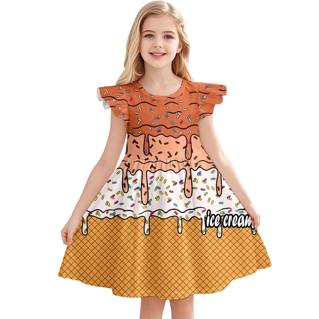 Robes d'Été pour Filles Décontractées Sans Manches à Col Rond, Manches Volantées, Robe de Jeu pour Tout-Petits et Enfants pour l'Extérieur, le Quotidien et les Activités Scolaires