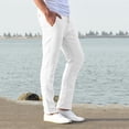 thumbnail image 4 of QATAINLAV Summer Linen Pants Men Casual Drawstring Elastic Waist Beach Pant Basic Solid Color Straight Leg Trousers with Pockets Lightning Sale White XL, 4 of 8