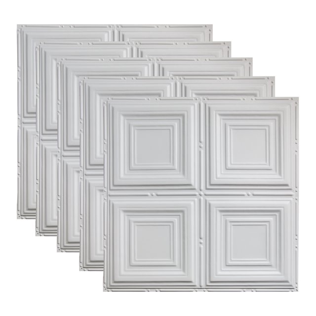 Great Lakes Tin Syracuse Blanc Mat 2 Pi x 2 Pi Carreaux de Plafond à Clouter (Lot de 5)