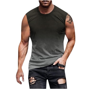 lcziwo Camisole d'Été pour Hommes Couleur Dégradée Respirante Débardeur de Gym Sans Manches Chandails d'Entraînement Musculaire Col Rond Chandail Décontracté Actif 2024,Noir,TTG