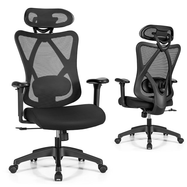 Costway Chaise de Bureau Ergonomique Dossier Haut en Maille avec Support Lombaire Réglable