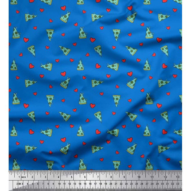 Soimoi Rayon Fabric Heart & Pizza Slice Food Fabric Prints by Yard 42 Inch Wide