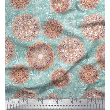 Soimoi Polyester Crepe Fabric Floral Mandala Artistic Decor Fabric Printed Yard 42 Inch Wide