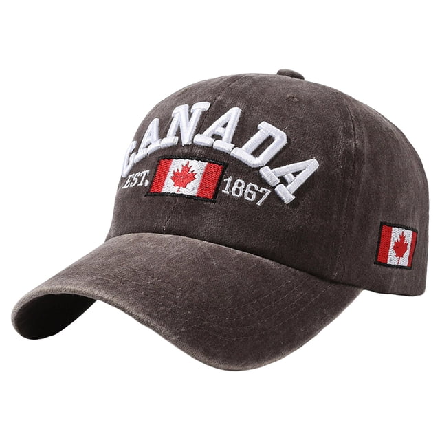 GDREDA Sun Hats Canada Baseball Cap Canada Day Embroidered Maple Leaf Flag Adjustable Hat,Coffee