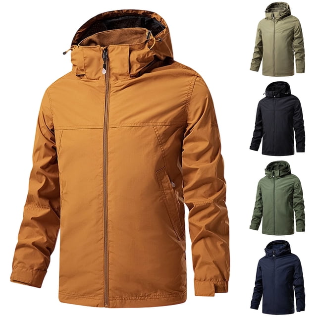 Sentmoon Mens Ski Jacket Solid Color Long Sleeve Men Winter Coat Oversized Zipper Windbreaker Waterproof Men Hoodie with Pockets Fall Soft and Comfortable for Climbing and Hiking XXXXXL