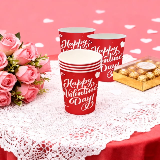 Gobelets en Papier Jetables de la Saint-Valentin Vaisselle de Boisson Rouge Festive pour Fête Usage à la Maison
