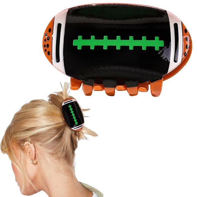 Geometric Rugby Hair Clips Rugby Hair Clips Shape Hair Jaw Clips American Football Hair Clips Non Slip Sports Hair Barrettes Strong Hold Hair Styling Accessories For Wom,Black Polyester Hair Clip