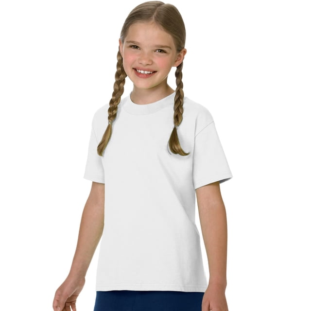 Hanes Authentic TAGLESS Kid`s Cotton T-Shirt, L, White