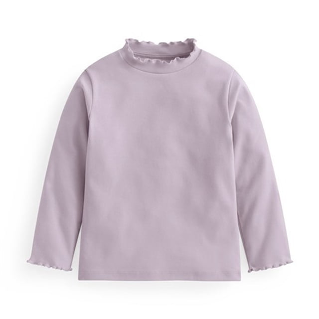 MeetoTime Girls Base Shirt Loose Solid Color Stretch Ruffled Long Sleeved Top 2-14 Years Kids Clothes