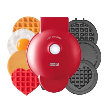 Dash Multimaker Mini System - Waffle Maker with Five 4” Removable Plates: Waffle Iron & Griddle, 4-in-1 Mini Waffle Maker for Kids and Families, Red