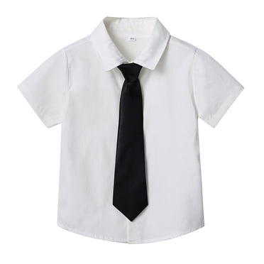 TIWEKE Chemisier Blanc pour Garçons, Cardigan à Manches Courtes Uni d'Été pour Enfants avec Col à Revers pour Garçons et Filles, Chemise Cravate Confortable, Polos pour Garçon de 9-10 Ans, Blanc