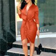 thumbnail image 2 of Womens Fashion V-neck Solid Color Long Sleeves Lace-up Casual Dress, 2 of 6