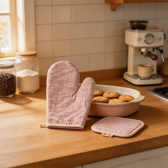 Birdeem Oven Mitts and Pot Holders Set, Heat Resistant Cotton Kitchen Gloves, Thick Padded Microwave Safe Hot Pads for Baking, Cooking and Grilling