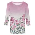 thumbnail image 4 of Pompotops Mode Femmes Confortable Col Rond Manches 3/4 Imprimé Casual T-shirt Chemisier Dégagement, 4 of 5