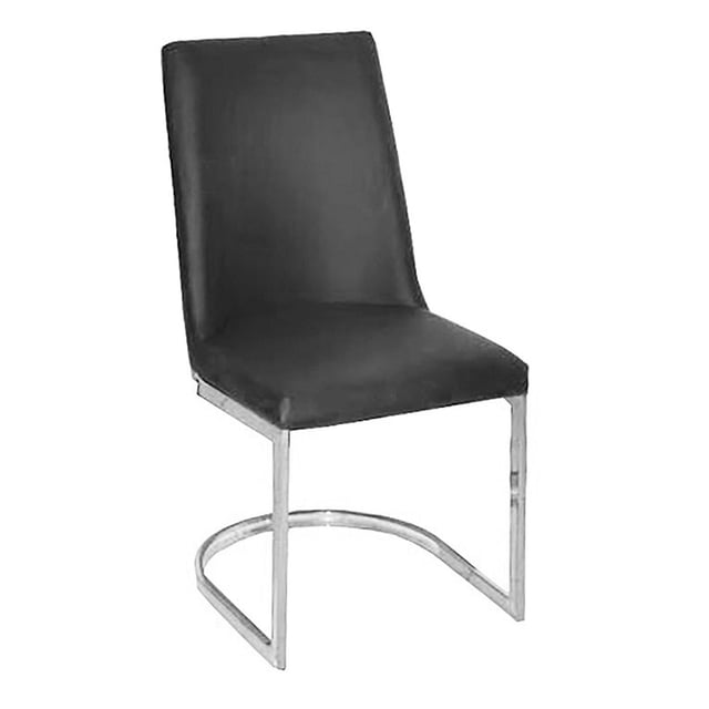 Canadian Furniture Ohio Silver Dining Chair (Set of 2) shown in a front 3/4 view with black leatherette seat and backrest and silver chrome cantilever legs, suitable for modern kitchen and dining seating and often used as stylish office guest chairs.