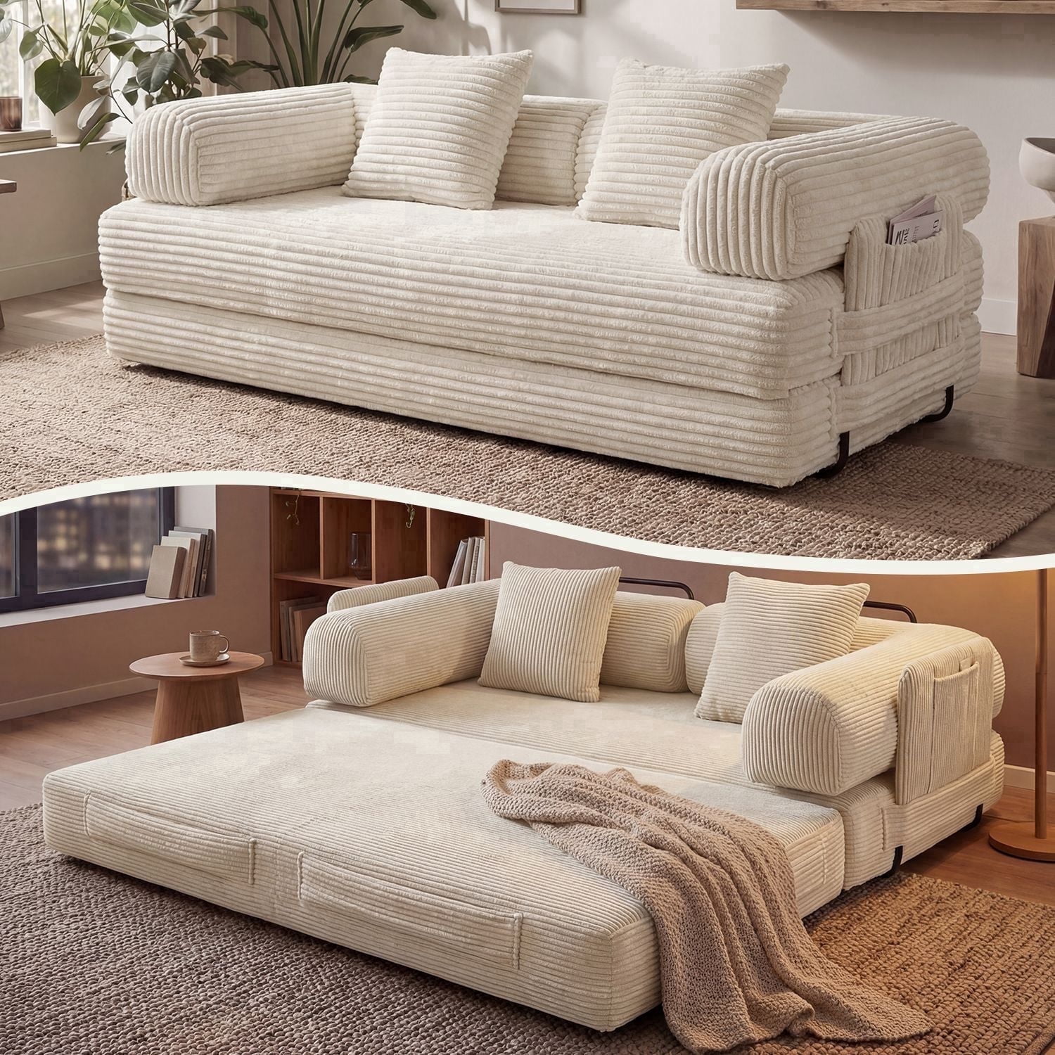 Transformable Room LazySunsets Sofa Bed Convertible Boneless Couch Corduroy Modular Couch ...