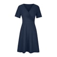 thumbnail image 4 of Robe Bohème Décontractée pour Femmes, Grande Taille, Col en V, Unie, Manches Courtes, Robe Évasée avec Poches, 4 of 6
