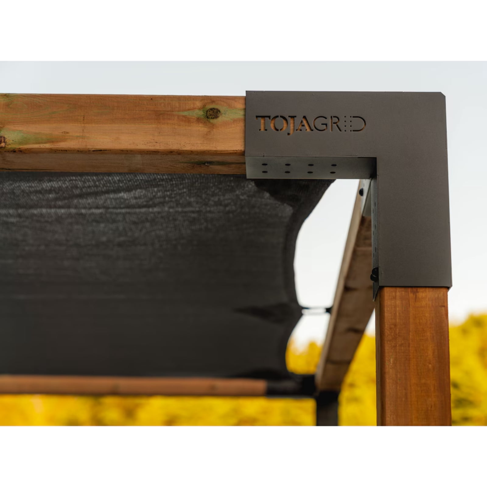 Kit de pergola murale Toja 8'x8' avec voile d’ombre en graphite pour poteaux en bois 4x4
