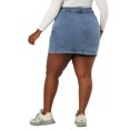 thumbnail image 4 of Unique Bargains Women's Plus Size Button A Line Side Pocket Mini Denim Skirt, 4 of 9