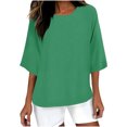 thumbnail image 3 of QATAINLAV Liquidation à 90 % de Rabais, Chemises en Lin pour Femmes Été 2025 T-Shirt à Manches 3/4 Uni Décontracté Col Rond T-Shirt Hauts Coupe Ample Grande Taille Chandail Blouse Vert TG, 3 of 5