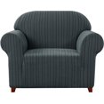 thumbnail image 1 of 1-Piece Stretch Sofa Slipcover with Stripes Pattern Striped Jacquard Couch Covers Washable Furniture Protector (Small, Gray), 1 of 6