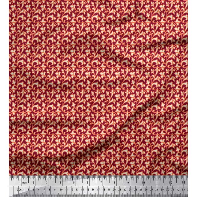 Soimoi Tissu en Georgette de Polyester Rouge, Tissu à Imprimé Damassé Filigrané au Mètre, 52 Pouces de Large