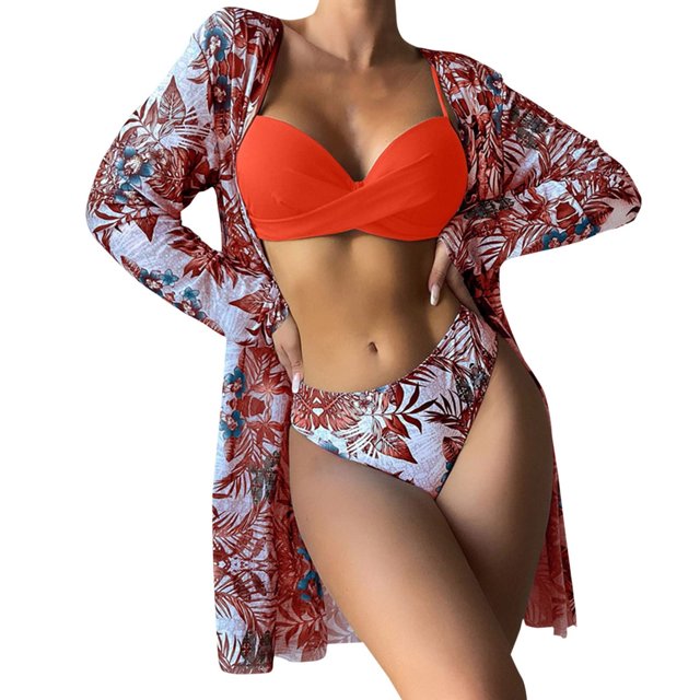 Birdeem Bikini Aguichant Imprimé pour Femmes, Ensemble de Maillot de Bain Trois Pièces Fendu